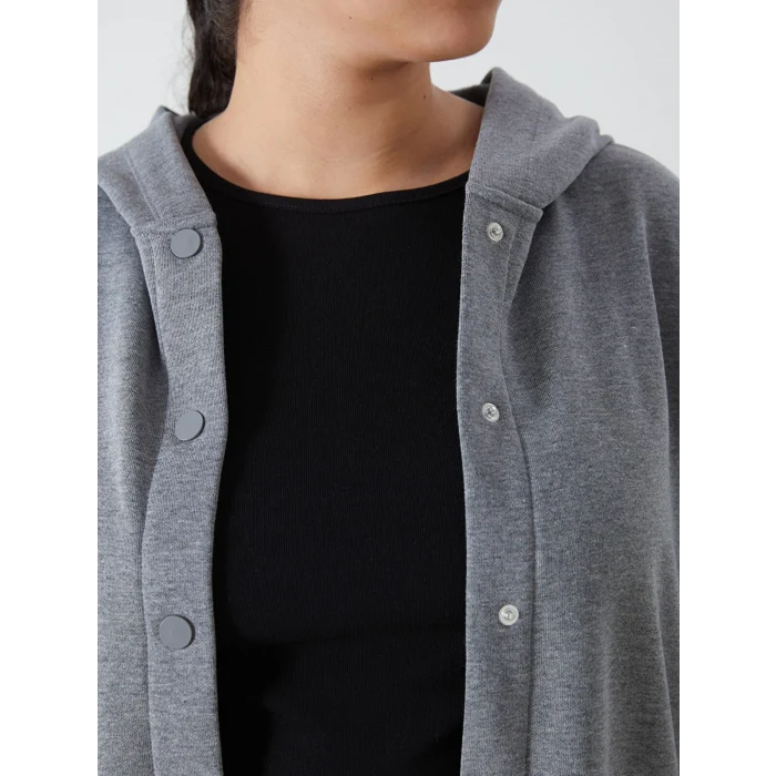 LCWAIKIKI Basic Antrasit Kapüşonlu Kadın Hırka