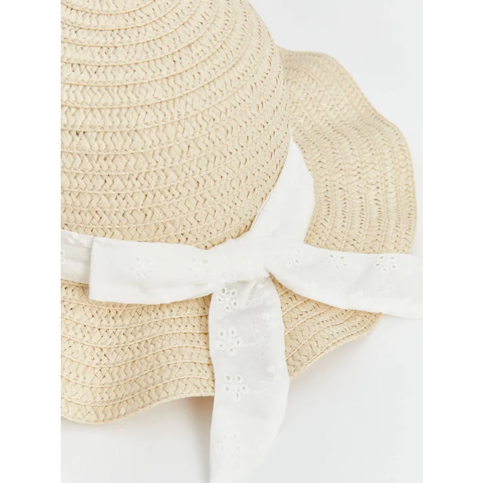 LCW baby Bej Şerit Detaylı Kız Bebek Hasır Şapka