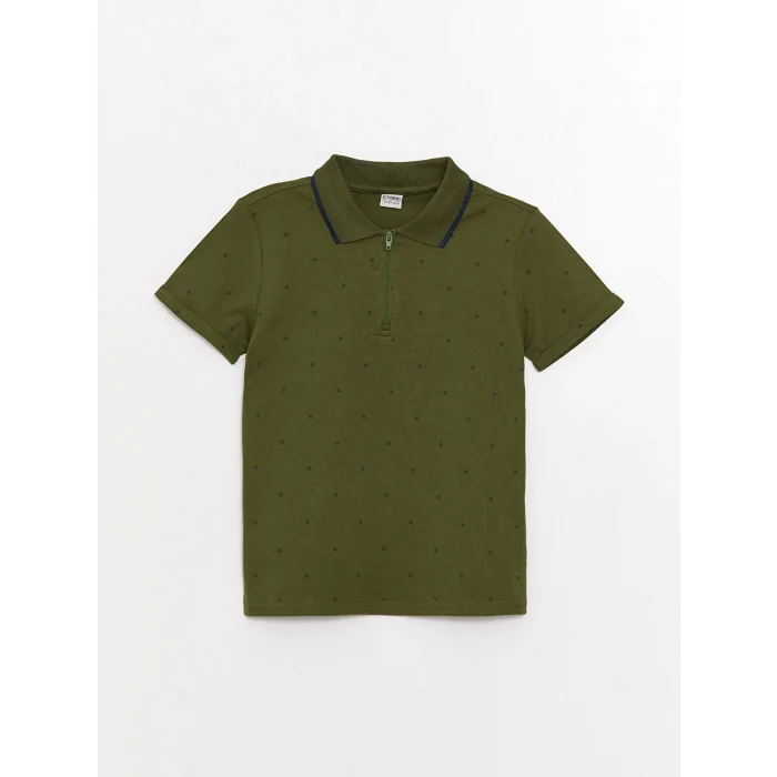 LCW Kids Yeşil Polo Yaka Baskılı Kısa Kollu Erkek Çocuk Tişört