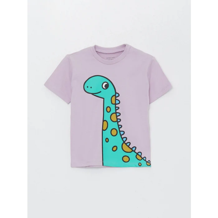 LCW baby Lila Bisiklet Yaka Kısa Kollu Baskılı Erkek Bebek Tişört 2li