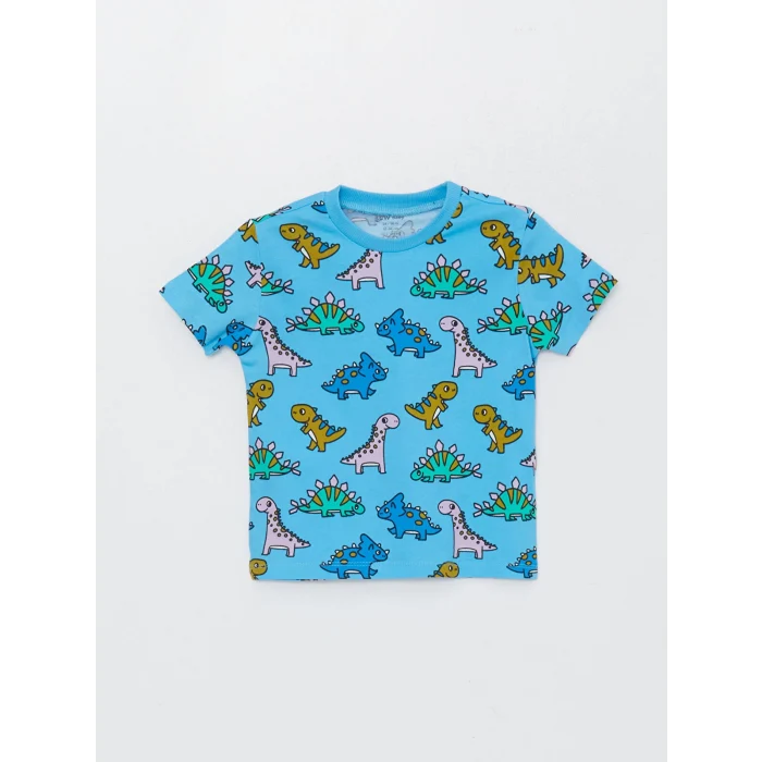 LCW baby Lila Bisiklet Yaka Kısa Kollu Baskılı Erkek Bebek Tişört 2li