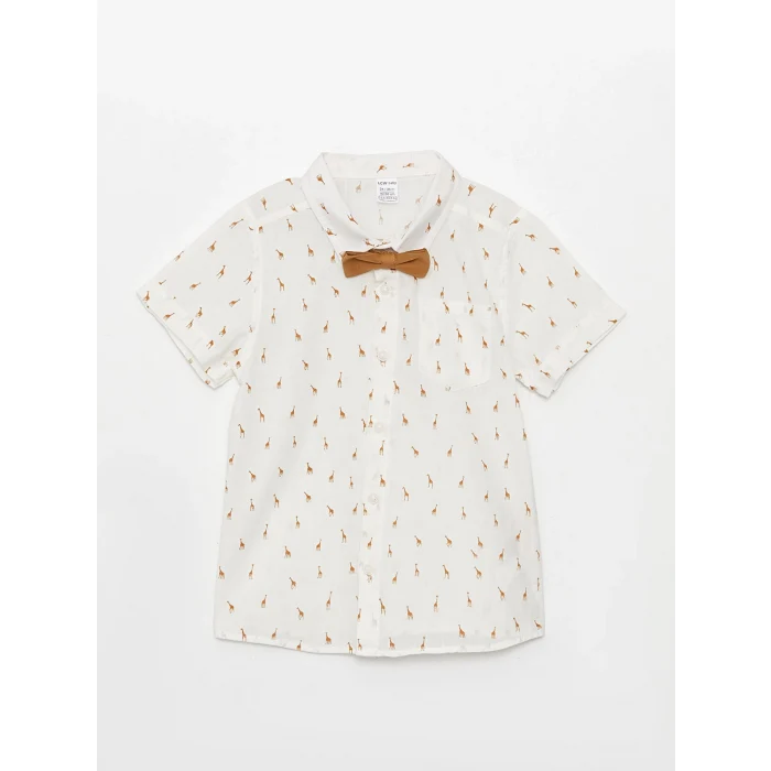 LCW baby Beyaz Kısa Kollu Desenli Erkek Bebek Gömlek ve Papyon 2li Takım