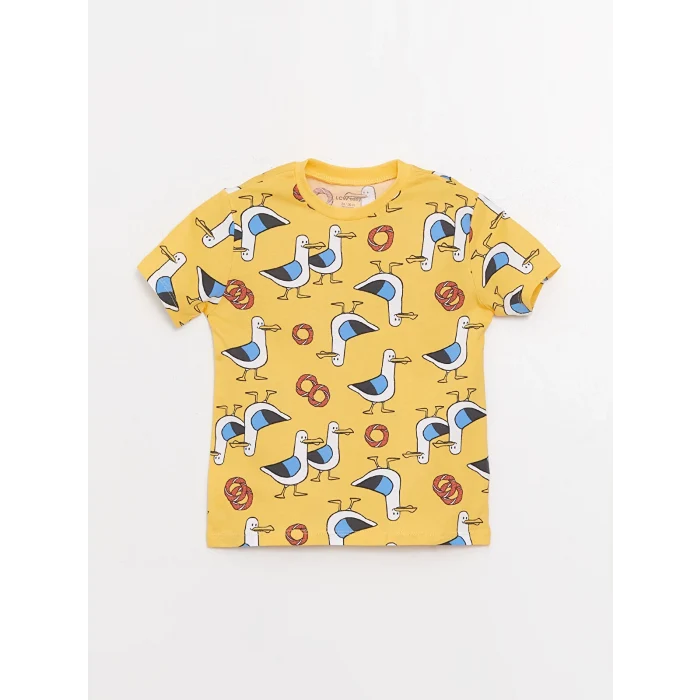 LCW baby Mavi Bisiklet Yaka Kısa Kollu Baskılı Erkek Bebek Tişört 2li