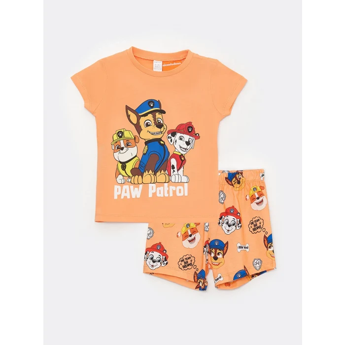 LCW baby Turuncu Bisiklet Yaka Kısa Kollu Paw Patrol Baskılı Erkek Bebek Pijama Takım