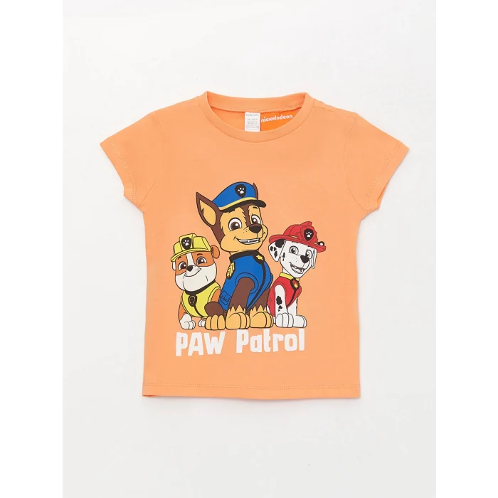 LCW baby Turuncu Bisiklet Yaka Kısa Kollu Paw Patrol Baskılı Erkek Bebek Pijama Takım