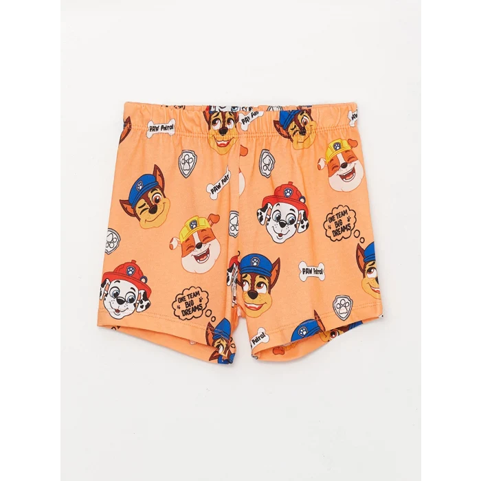 LCW baby Turuncu Bisiklet Yaka Kısa Kollu Paw Patrol Baskılı Erkek Bebek Pijama Takım