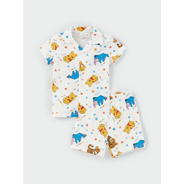 LCW baby Ekru Polo Yaka Kısa Kollu Baskılı Erkek Bebek Pijama Takım