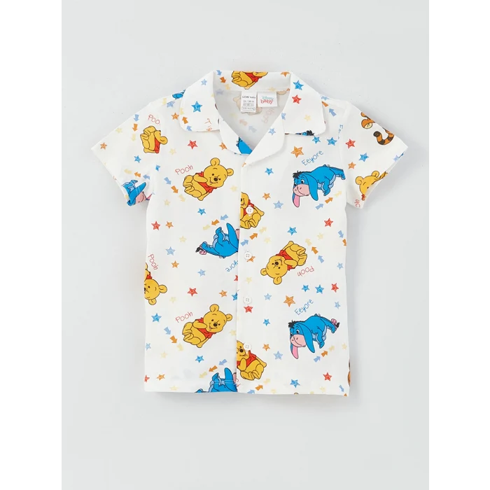 LCW baby Ekru Polo Yaka Kısa Kollu Baskılı Erkek Bebek Pijama Takım