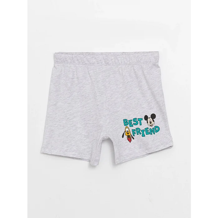 LCW baby Yeşil Bisiklet Yaka Kısa Kollu Mickey Mouse Baskılı Erkek Bebek Pijama Takımı