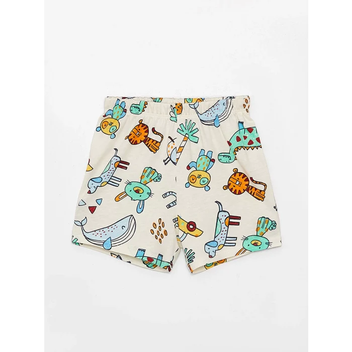 LCW baby Ekru Polo Yaka Kısa Kollu Desenli Erkek Bebek Pijama Takımı