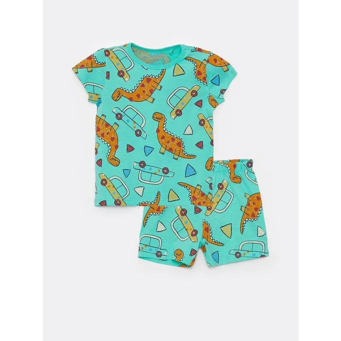 LCW baby Yeşil Bisiklet Yaka Kısa Kollu Erkek Bebek Pijama Takımı