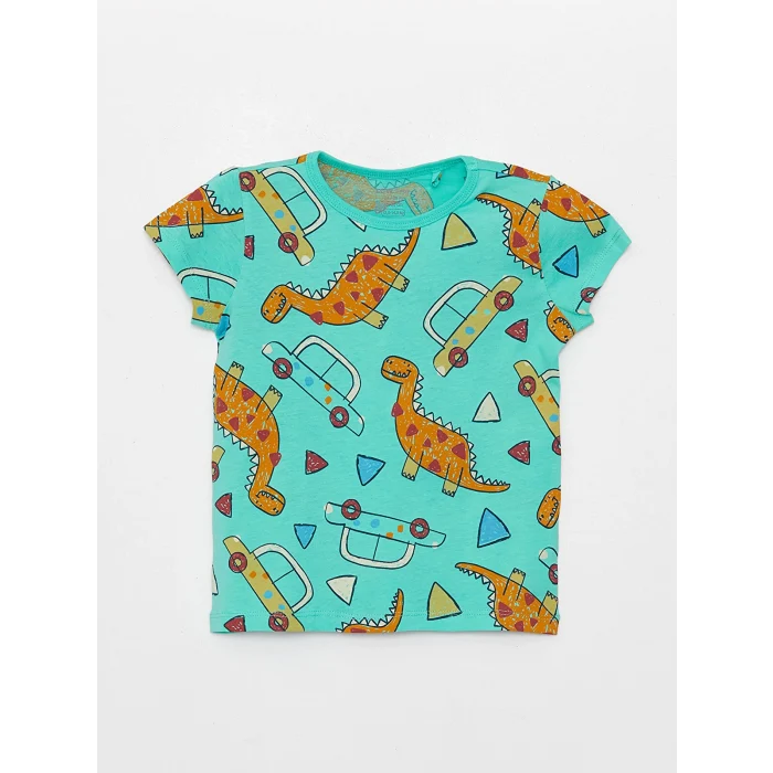 LCW baby Yeşil Bisiklet Yaka Kısa Kollu Erkek Bebek Pijama Takımı