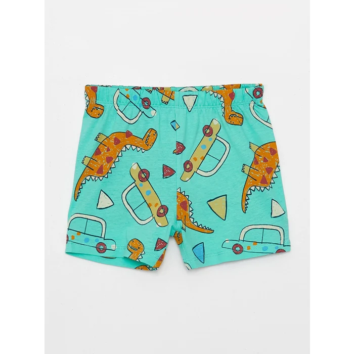 LCW baby Yeşil Bisiklet Yaka Kısa Kollu Erkek Bebek Pijama Takımı