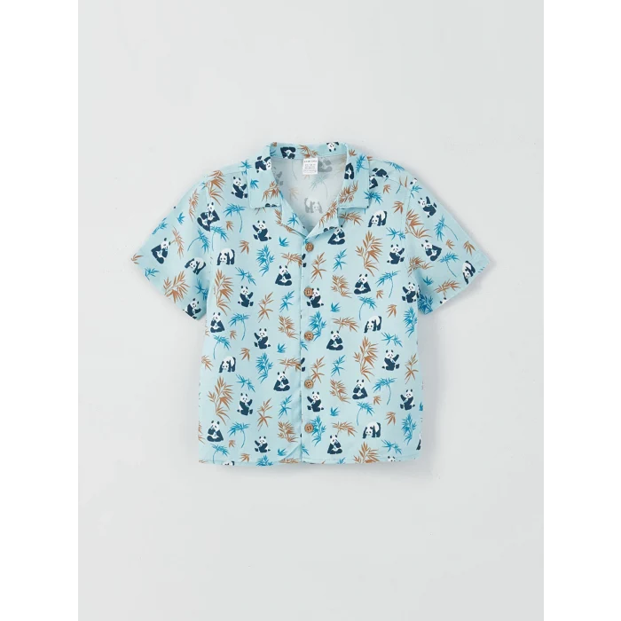 LCW baby Mavi Desenli Kısa Kollu Erkek Bebek Gömlek ve Şort 2li Takım