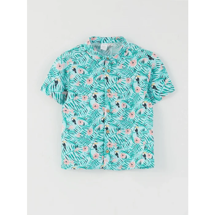 LCW baby Turkuaz Kısa Kollu Desenli Erkek Bebek Gömlek ve Şort 2li Takım