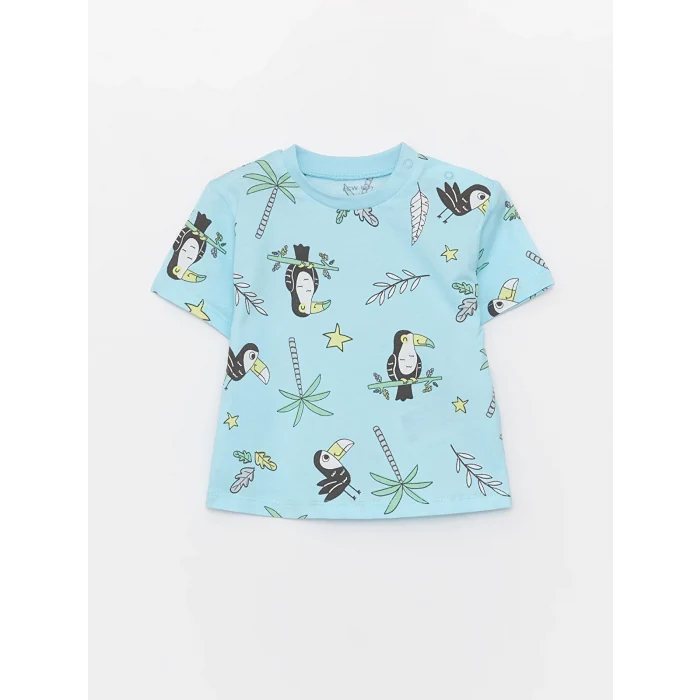 LCW baby Turkuaz Bisiklet Yaka Erkek Bebek Tişört ve Şort 2li