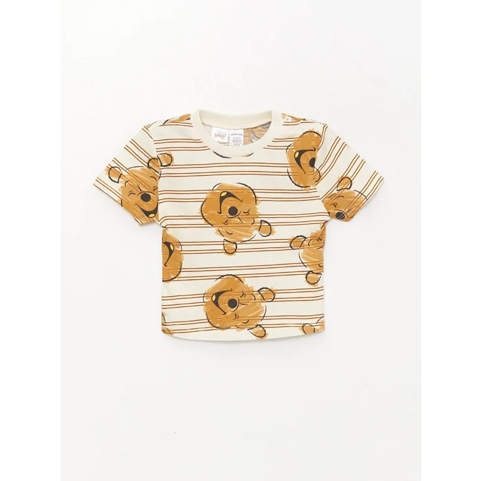 LCW baby Bej Bisiklet Yaka Kısa Kollu Winnie the Pooh Erkek Bebek Tişört ve Şort 2li Takım