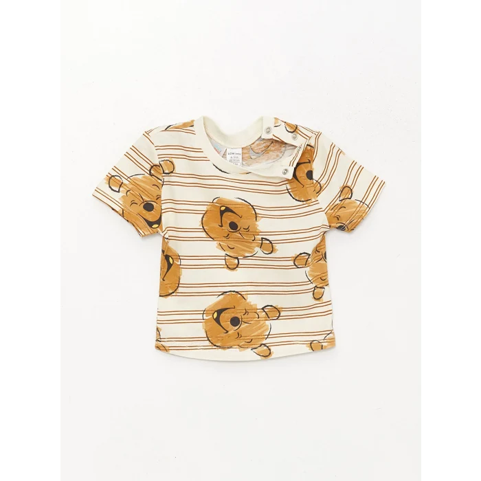LCW baby Bej Bisiklet Yaka Kısa Kollu Winnie the Pooh Erkek Bebek Tişört ve Şort 2li Takım