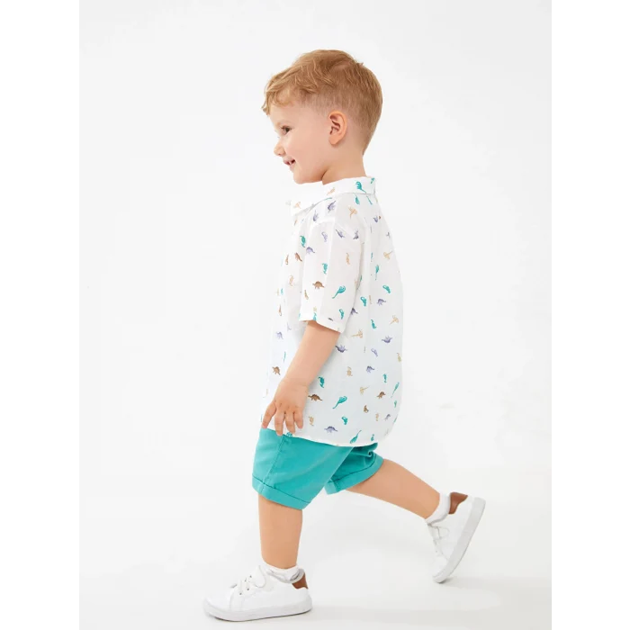 LCW baby Ekru Desenli Kısa Kollu Erkek Bebek Gömlek ve Şort 2li Takım