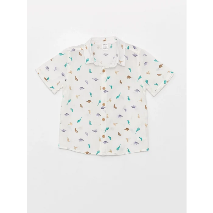 LCW baby Ekru Desenli Kısa Kollu Erkek Bebek Gömlek ve Şort 2li Takım