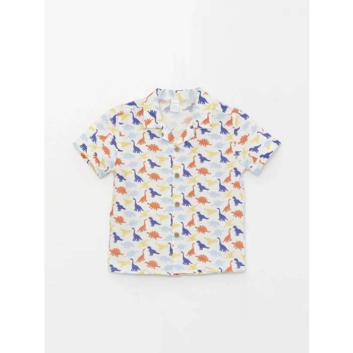 LCW baby Beyaz Desenli Kısa Kollu Erkek Bebek Gömlek ve Şort 2li Takım