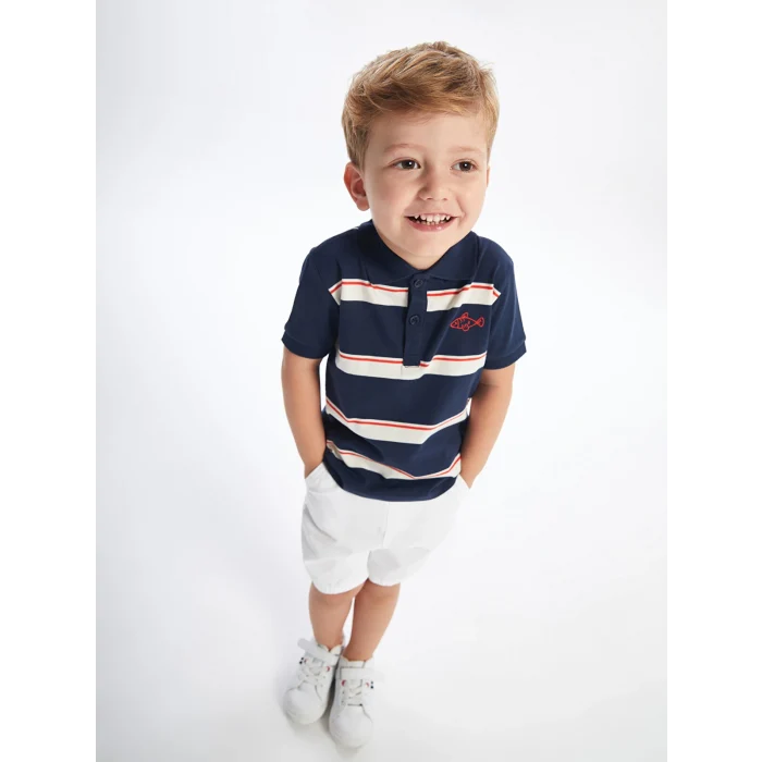 LCW Kids Indigo Polo Yaka Kısa Kollu Nakışlı Erkek Bebek Tişört