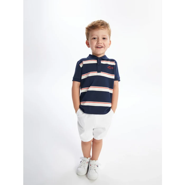 LCW Kids Indigo Polo Yaka Kısa Kollu Nakışlı Erkek Bebek Tişört