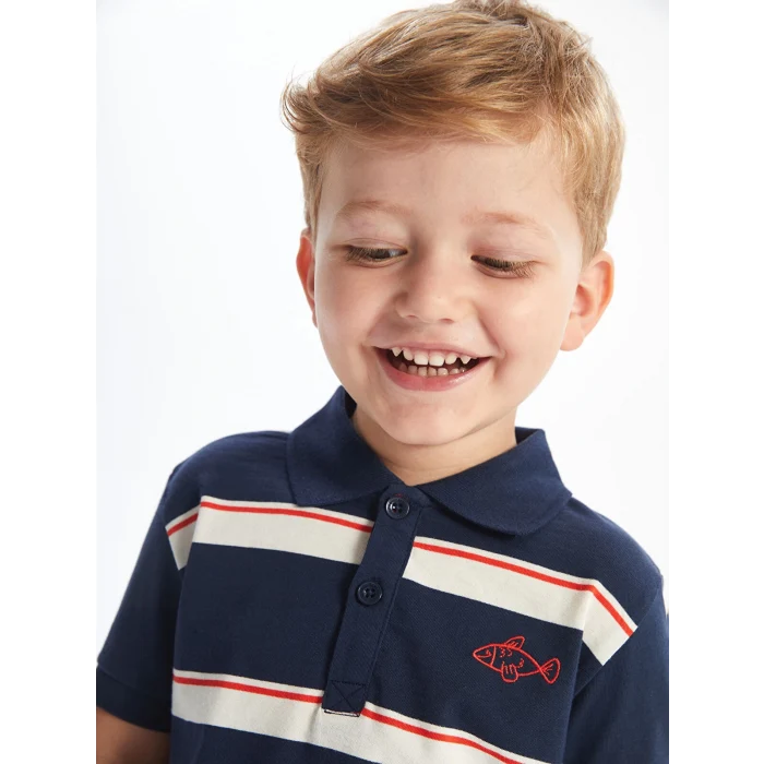 LCW Kids Indigo Polo Yaka Kısa Kollu Nakışlı Erkek Bebek Tişört