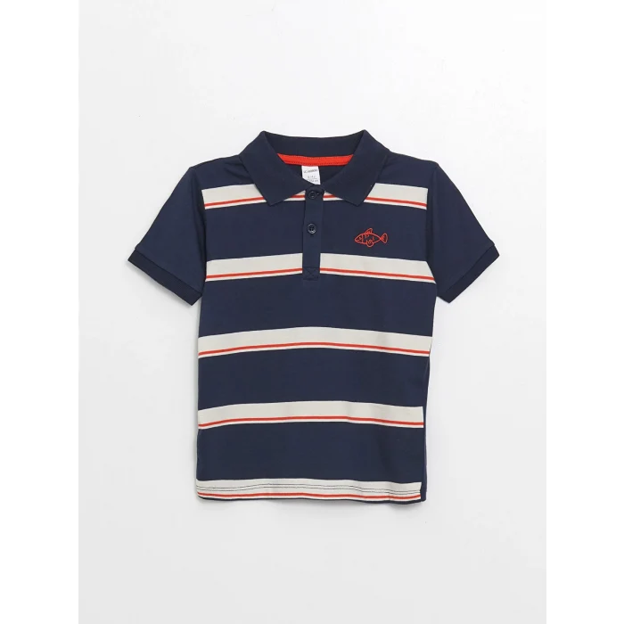 LCW Kids Indigo Polo Yaka Kısa Kollu Nakışlı Erkek Bebek Tişört