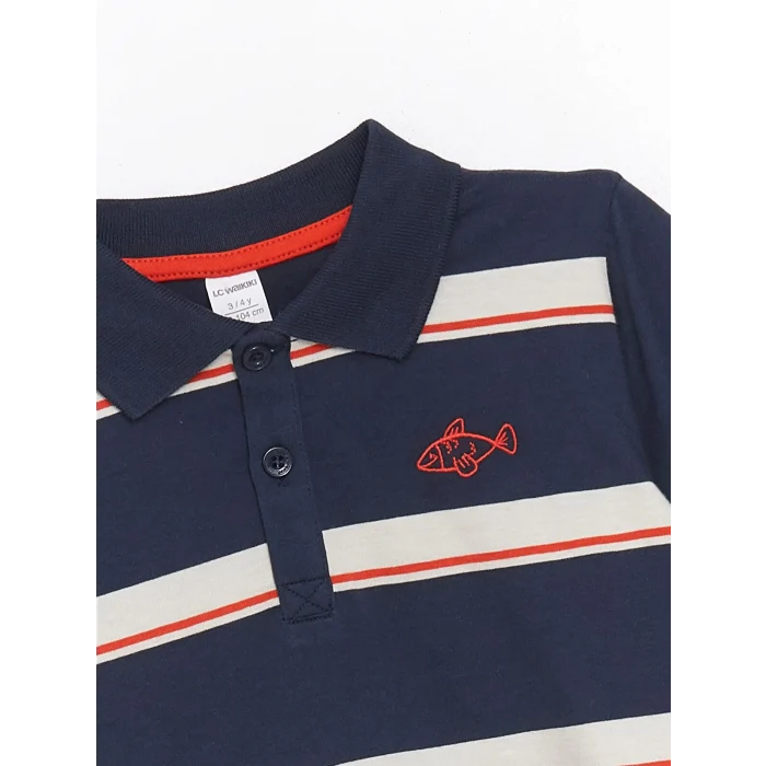 LCW Kids Indigo Polo Yaka Kısa Kollu Nakışlı Erkek Bebek Tişört