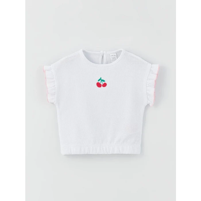 LCW baby Beyaz Bisiklet Yaka Baskılı Kız Bebek Tişört 2li