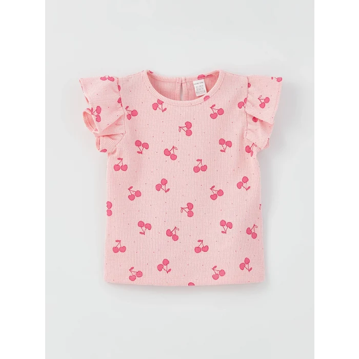 LCW baby Beyaz Bisiklet Yaka Baskılı Kız Bebek Tişört 2li