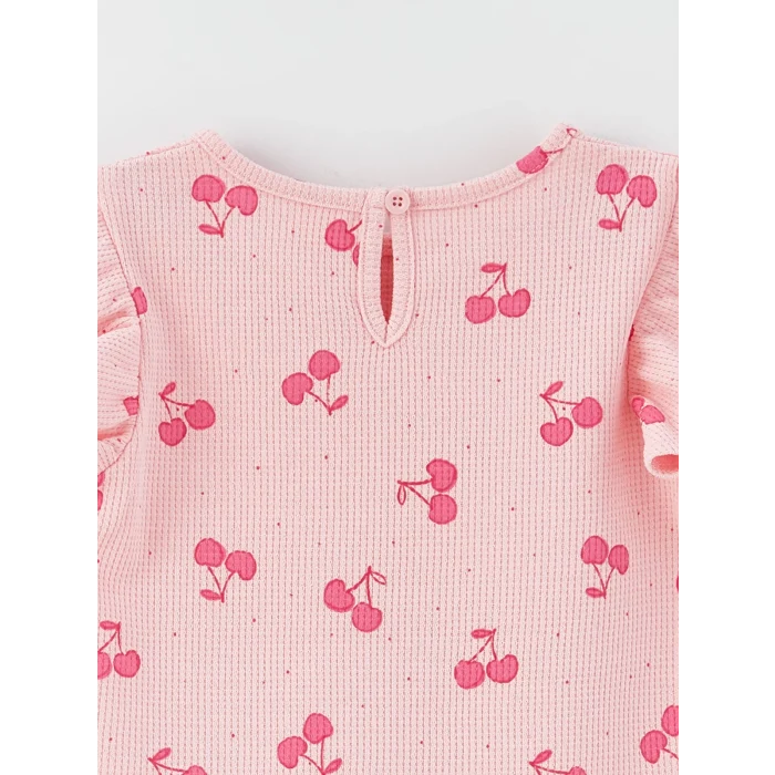 LCW baby Beyaz Bisiklet Yaka Baskılı Kız Bebek Tişört 2li