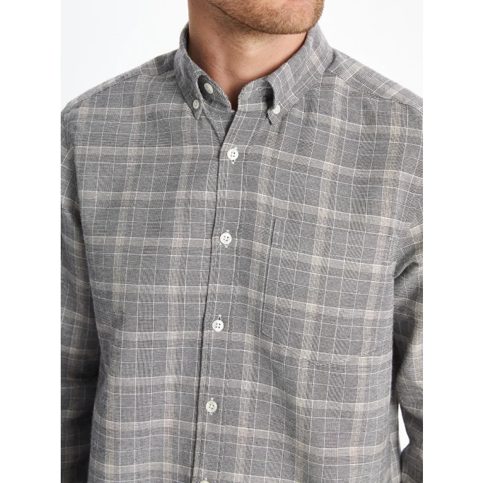 LCWAIKIKI Classic Gri Regular Fit Uzun Kollu Ekose Gabardin Erkek Gömlek