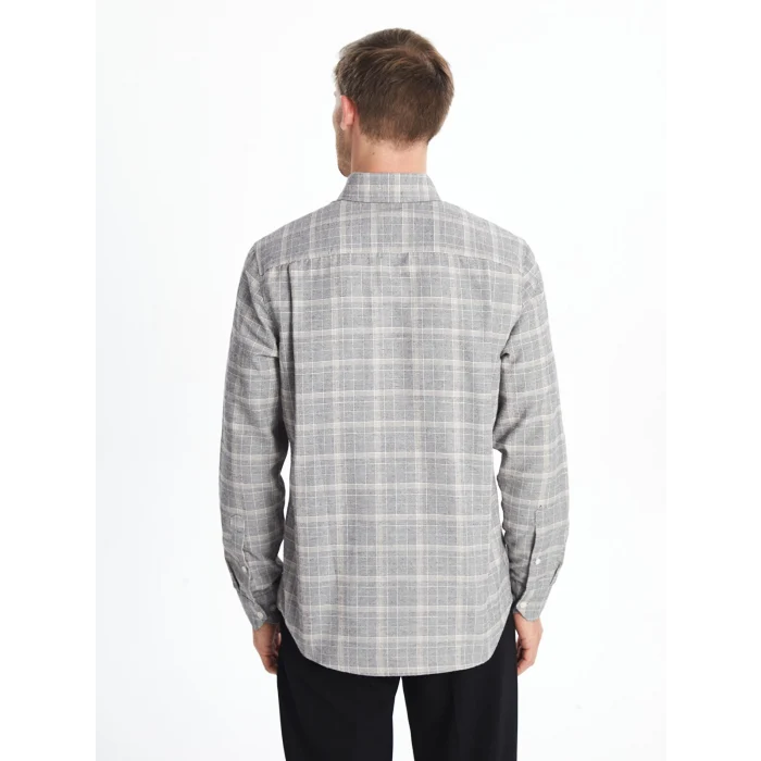 LCWAIKIKI Classic Gri Regular Fit Uzun Kollu Ekose Gabardin Erkek Gömlek
