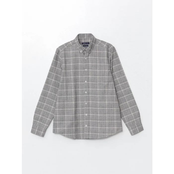 LCWAIKIKI Classic Gri Regular Fit Uzun Kollu Ekose Gabardin Erkek Gömlek