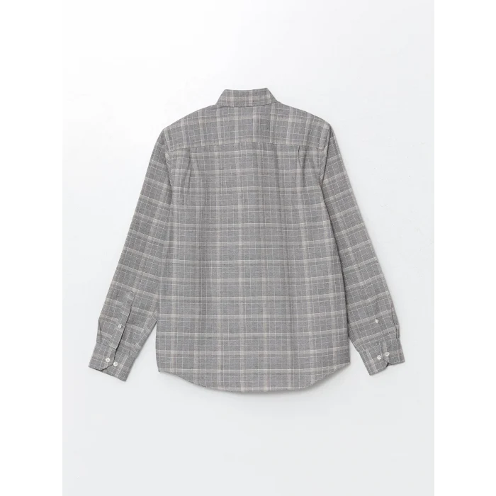 LCWAIKIKI Classic Gri Regular Fit Uzun Kollu Ekose Gabardin Erkek Gömlek