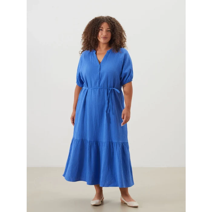 LCWAIKIKI Classic Mavi Kaçık Yaka Müslin Kadın Elbise