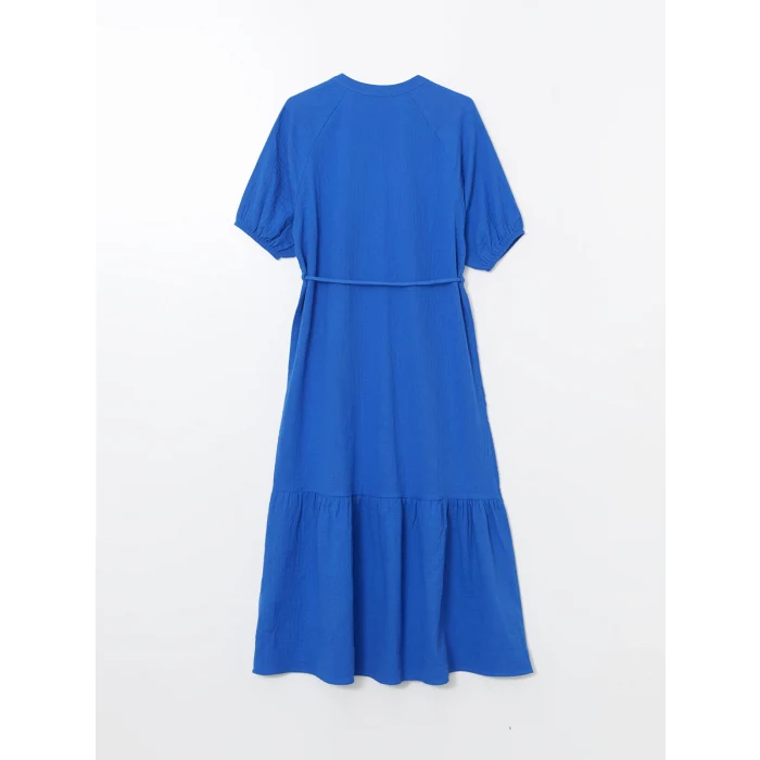 LCWAIKIKI Classic Mavi Kaçık Yaka Müslin Kadın Elbise