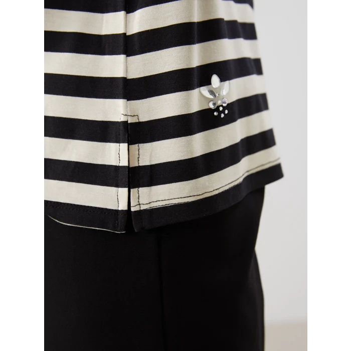 LCW Grace Siyah Bisiklet Yaka Çizgili Kadın Bluz