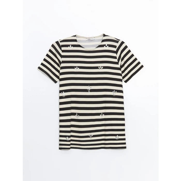 LCW Grace Siyah Bisiklet Yaka Çizgili Kadın Bluz