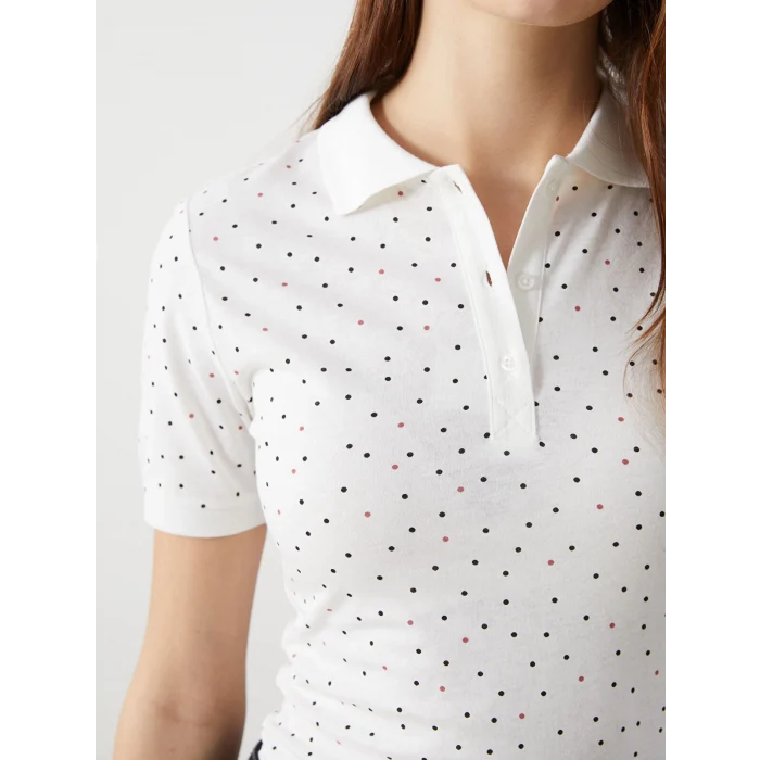 LCWAIKIKI Classic Ekru Polo Yaka Desenli Kadın Tişört