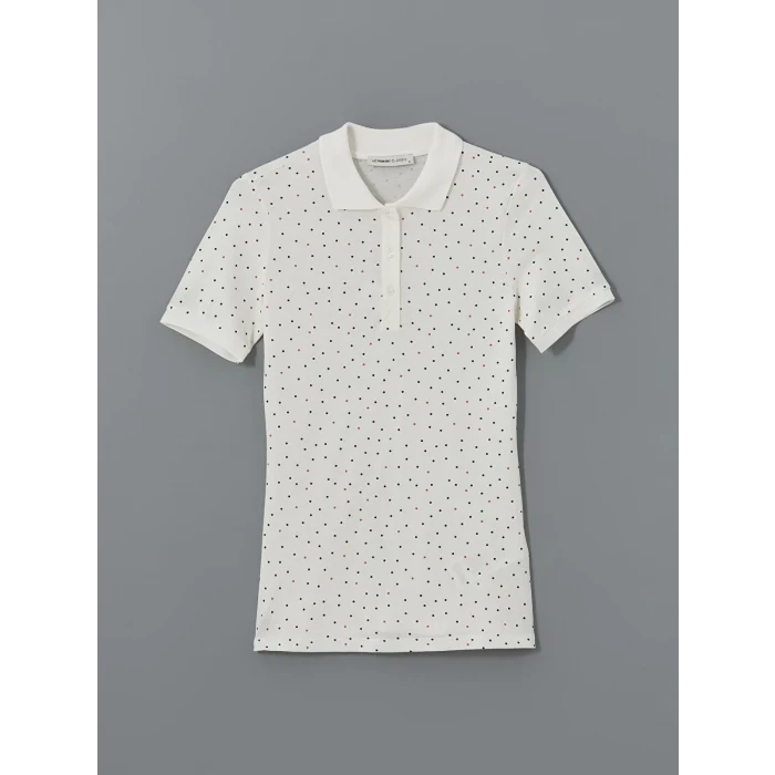 LCWAIKIKI Classic Ekru Polo Yaka Desenli Kadın Tişört