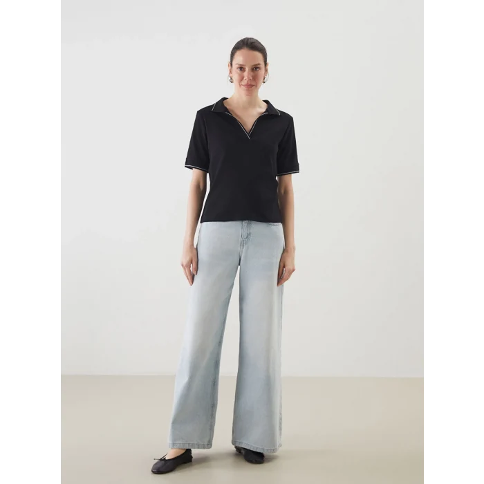 LCWAIKIKI Classic Siyah Polo Yaka Kadın Crop