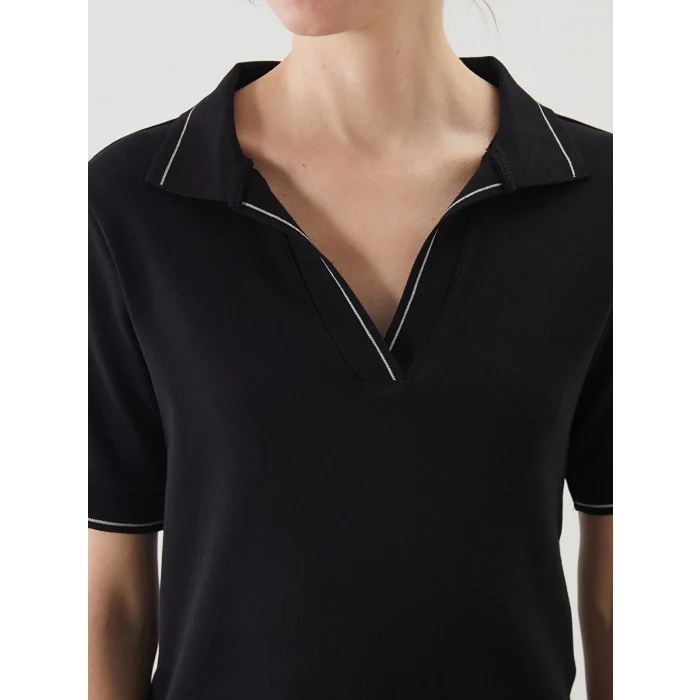 LCWAIKIKI Classic Siyah Polo Yaka Kadın Crop