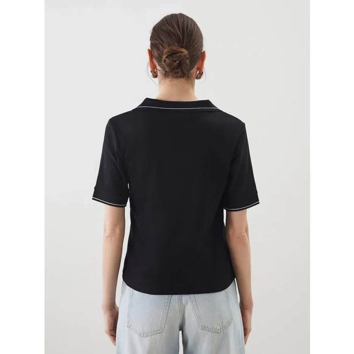 LCWAIKIKI Classic Siyah Polo Yaka Kadın Crop