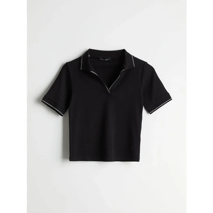 LCWAIKIKI Classic Siyah Polo Yaka Kadın Crop