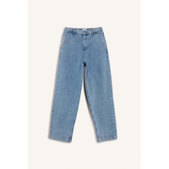 Defacto E1686 İndigo Carrot Fit  Beli Lastikli Bilek Boy Jean Yıkamalı Pantolon