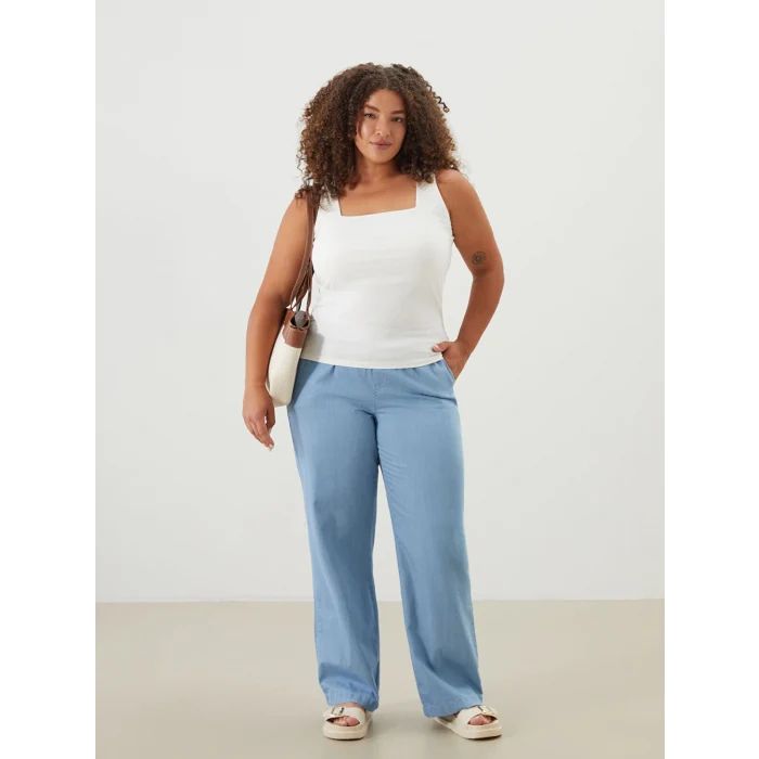 LCWAIKIKI Classic Bej Beli Lastikli Wideleg Kadın Jean Pantolon