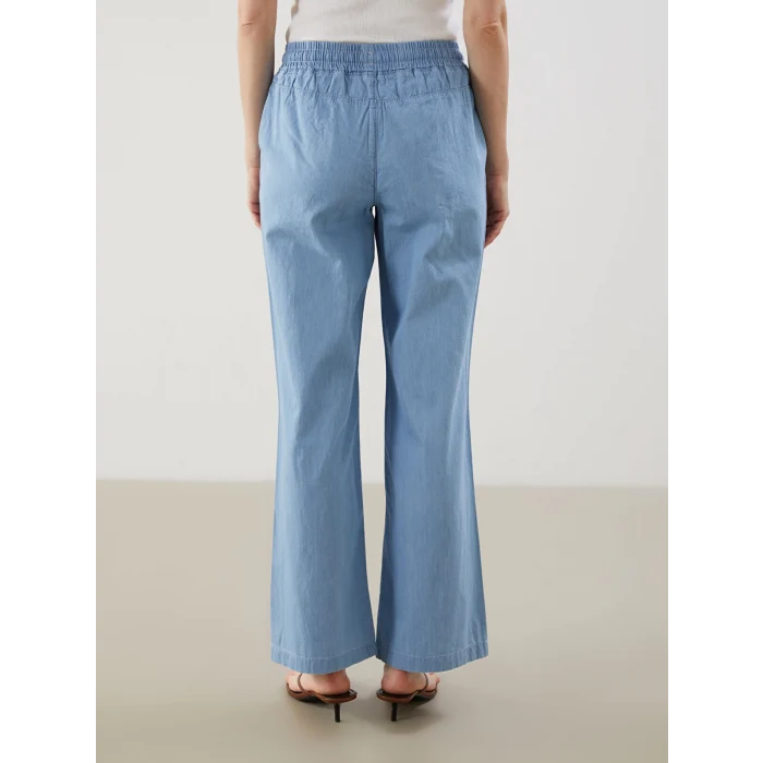 LCWAIKIKI Classic Bej Beli Lastikli Wideleg Kadın Jean Pantolon